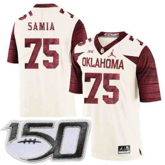 Oklahoma Sooners 75 Dru Samia White 47 Game Winning Streak College Football Stitched 150th Anniversary Patch Jersey